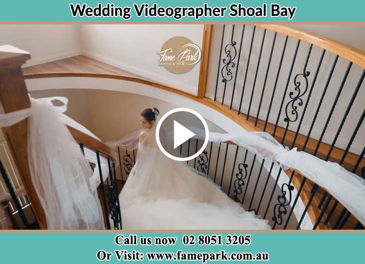 The Bride walking downstairs Shoal Bay NSW 2315